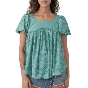 Free People Sunrise To Sunset Babydoll Top Malachite Green Sz XL